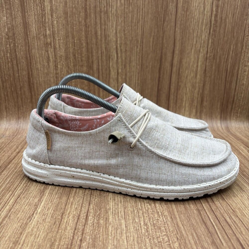 Hey Dude Women's Wendy Chambray White Nut Lightweight Loafers Size 10